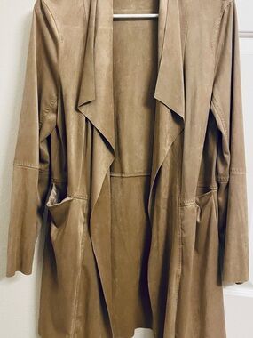 Max Studio Tan Draped Waterfall Trench Coat